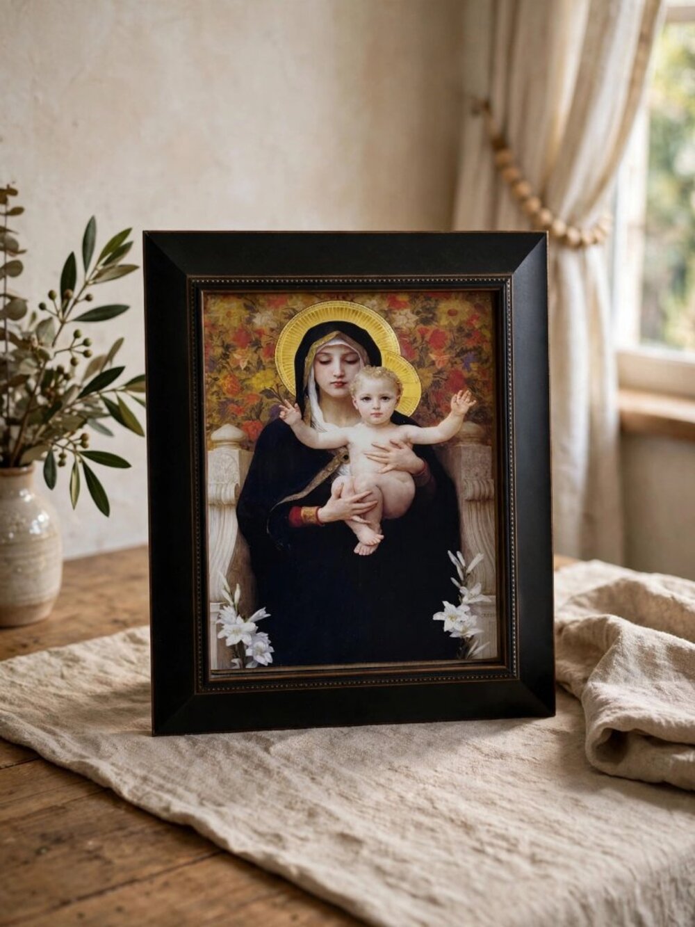 Vintage Madonna and Child Framed Canvas Print - Virgin Mary, 11x13